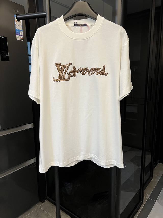 Next day Louis Vuitton 25Ss Donkey's hemp rope embroidery short sleeves white He