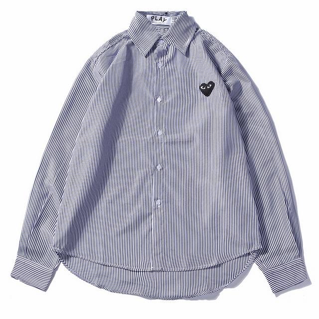 Style: 002 Play Stripe Dark Blue Unisex Stripe Couple Shirt Size: SML Xl