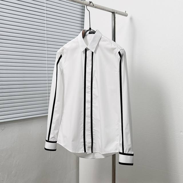 Balmai* Balmai Heavy Color Block Ribbon Shirt Size: M-3Xl Color: Black and White