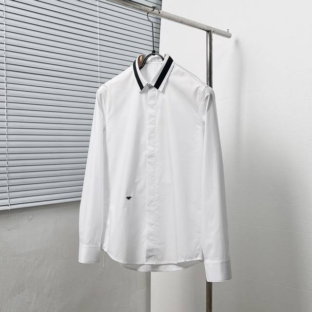Dio* Dior collar color matching ribbon bee classic embroidered shirt Size: M-3Xl