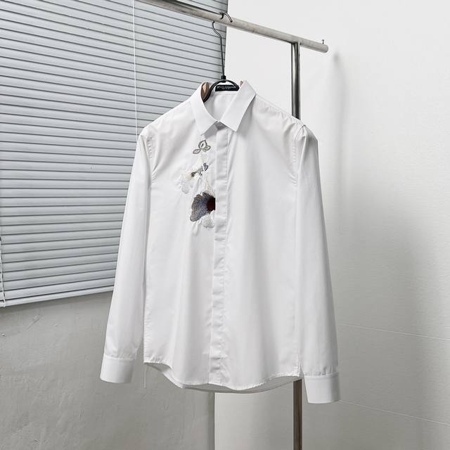Dolce&Gabban* Heavy Lotus Embroidery Shirt Size: M-3Xl Color: Black and White