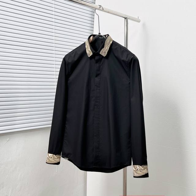 Versace collar and cuffs gold thread baroque embroidery shirt Size: M-3Xl Color: