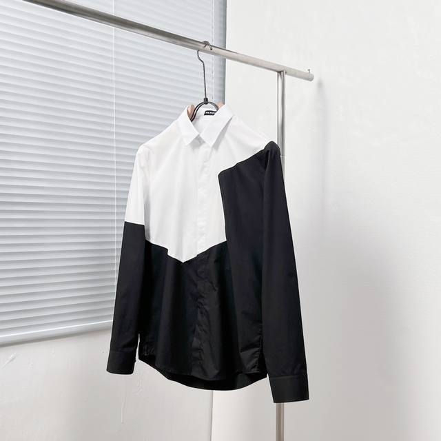 Neil Barre* Niobe Knight black and white contrast geometric patchwork shirt Size