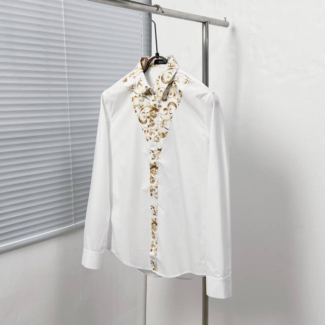Versace Baroque scarf front patchwork shirt Size: M-3Xl Color: Black and white