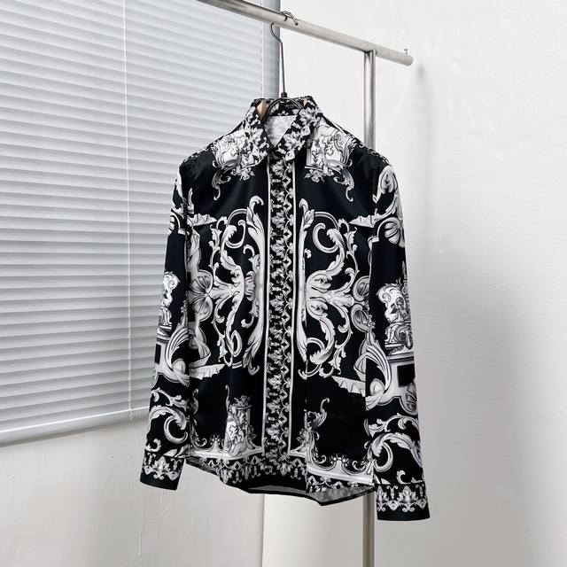 Vers* Silver Baroque Print Shirt Size: M-3Xl
