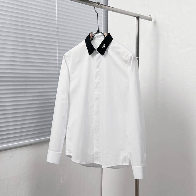 Dio* Dior collar color matching bee embroidered shirt Size: M-3Xl Color: black a