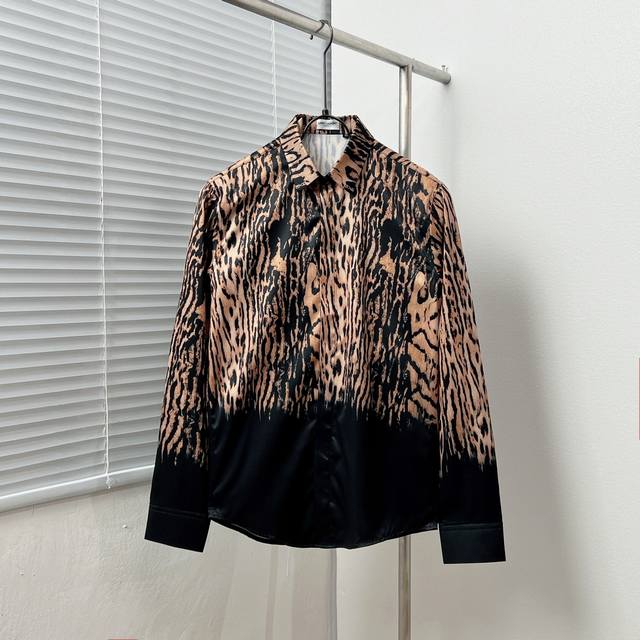 Saint Lauren* Leopard print black patchwork shirt Size: M-3Xl