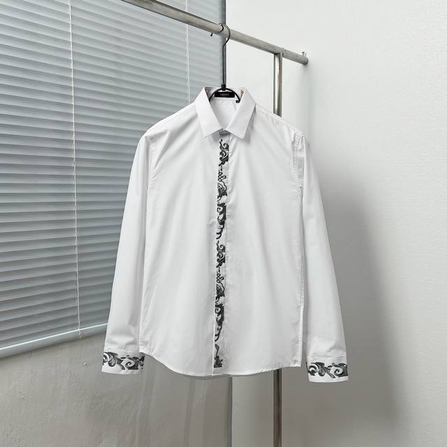 Versace Baroque Embroidered Shirt with Placket Size: M-3Xl Color: Black and Whit