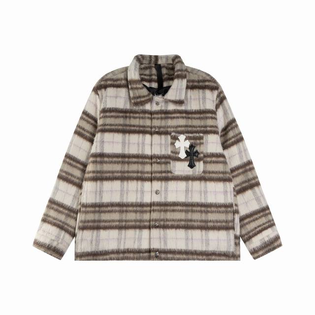 Style No. S36 Chrome Heart Leather Plaid Cotton Jacket Made of heavy plush wool