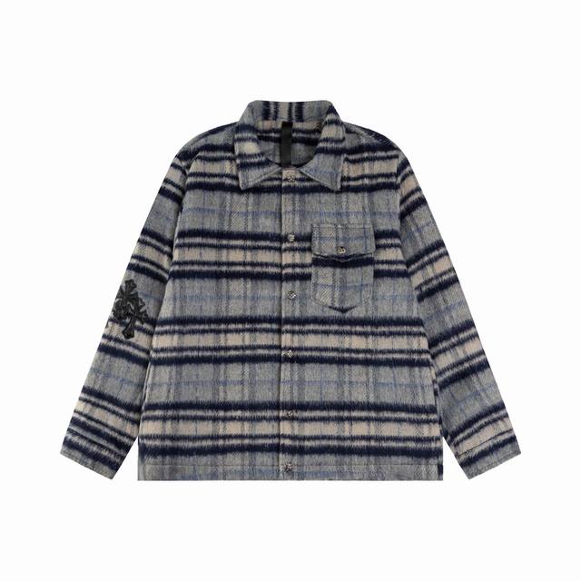 Style No. S35 Chrome Heart Leather Plaid Cotton Jacket Made of heavy plush wool