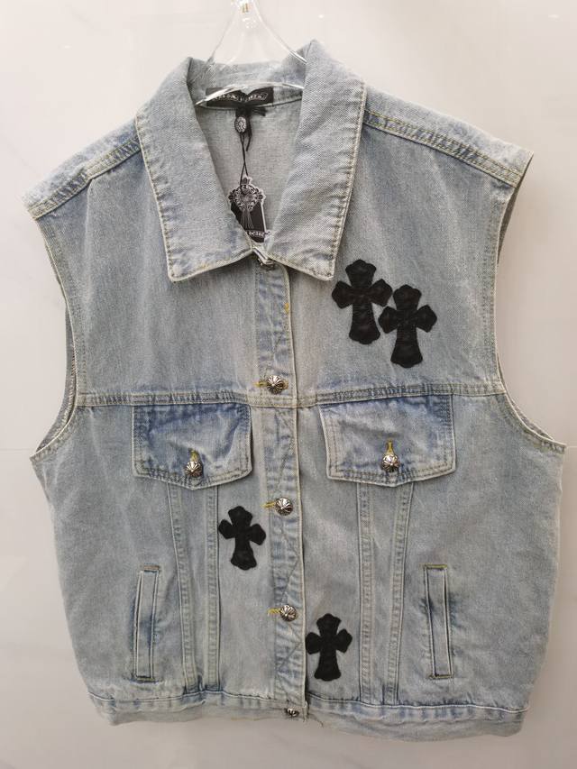 Chrome Hearts new heavy washed leather embroidered cross denim vest Style number