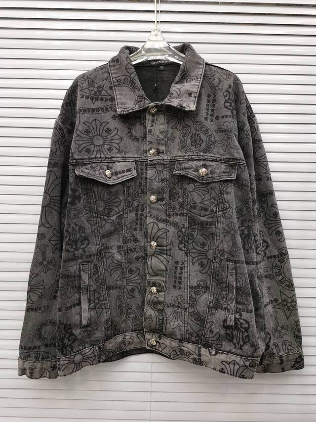 Chrome Hearts new style printed Sanskrit heavy washed nostalgic color denim jack