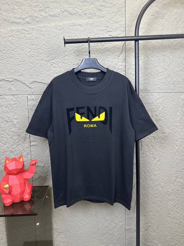 Style No. F020 Fendi Fendi 2025 new flocked small eyes Logo High-end cotton T-sh