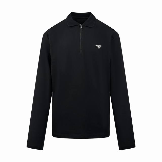 Prada triangle logo long-sleeved Polo shirt Customized. The brilliant mercerized