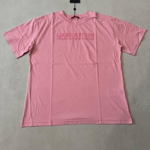 Lv three-dimensional letter ribbed round neck short sleeves