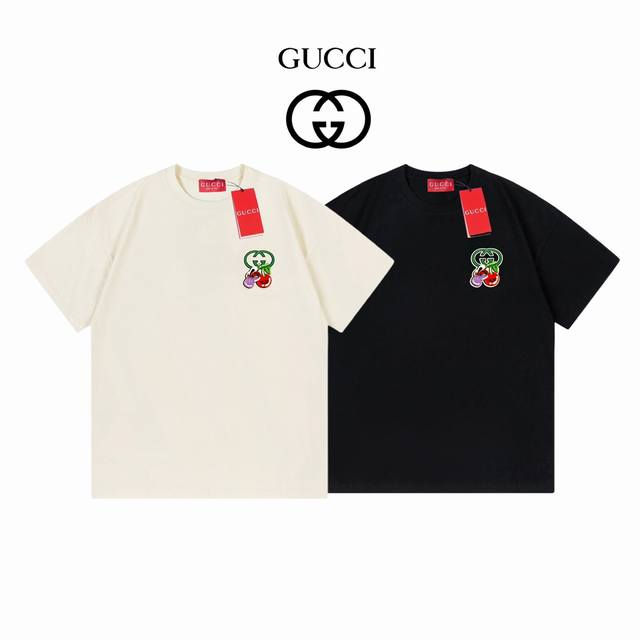 Gucci Double G cherry toothbrush embroidered short sleeves 260g : black apricot