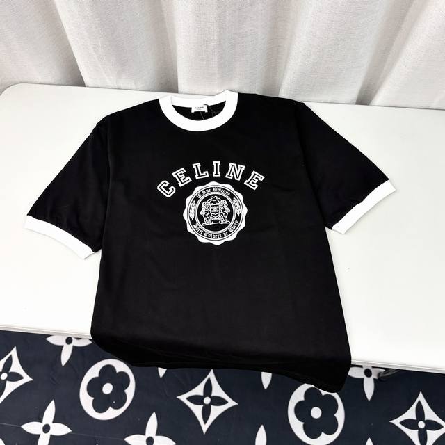 Celine 3D offset logo heavy craft round neck pullover short sleeves double yarn
