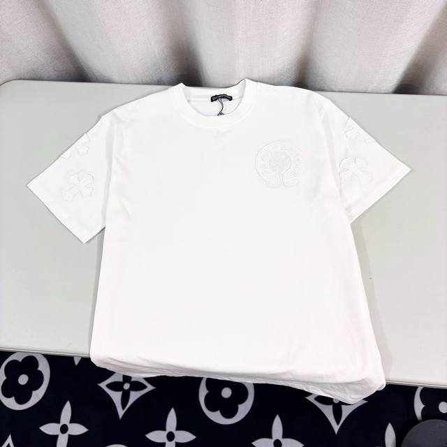 Chrome Hearts Logo Heavy Embroidery Round Neck Pullover Short Sleeve Double Yarn