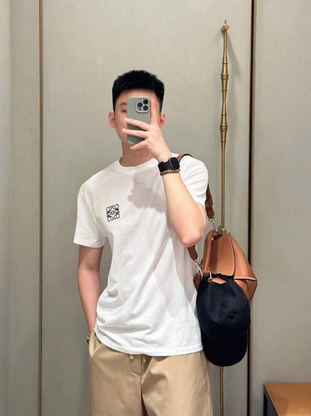 Loewe new short-sleeved T-shirt with small micro-logo embroidery on the chest#Su