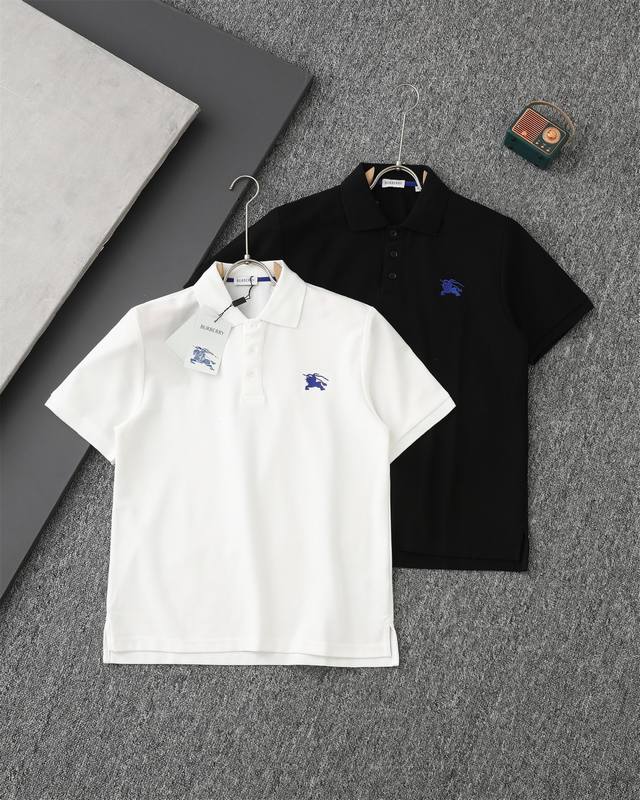 Top replica Burberry classic blue warhorse small logo embroidered lapel Polo sh