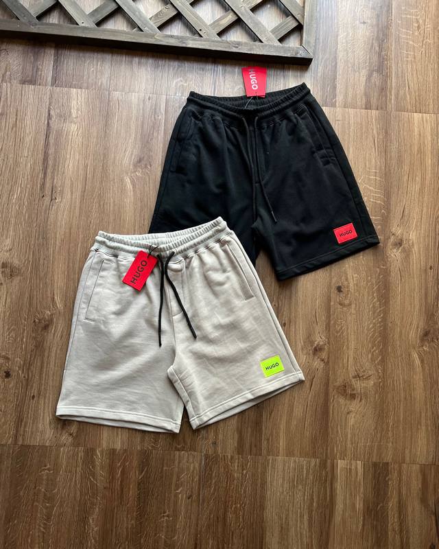 Cotton Hugo Boss Men's Label Decorated Cotton Terry Shorts!! Logo Label Decorat