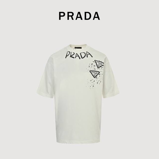 Prada 25Ss hand-painted graffiti letter short-sleeved T-shirt Made of top-grade
