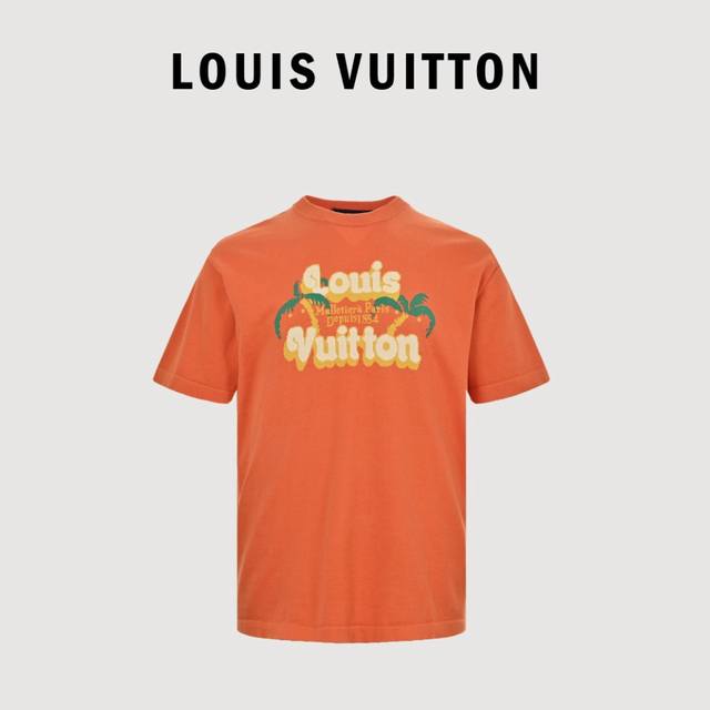 Louis Vuitton 25Ss Coconut Tree Jacquard Orange Knitted Short Sleeve Originally