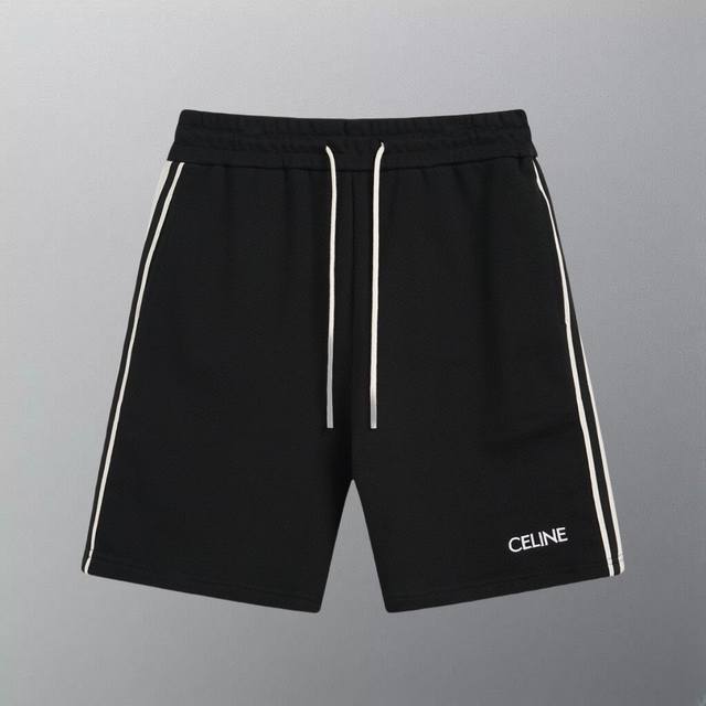 High version Celine ribbon stripe small label embroidered shorts Made of custom
