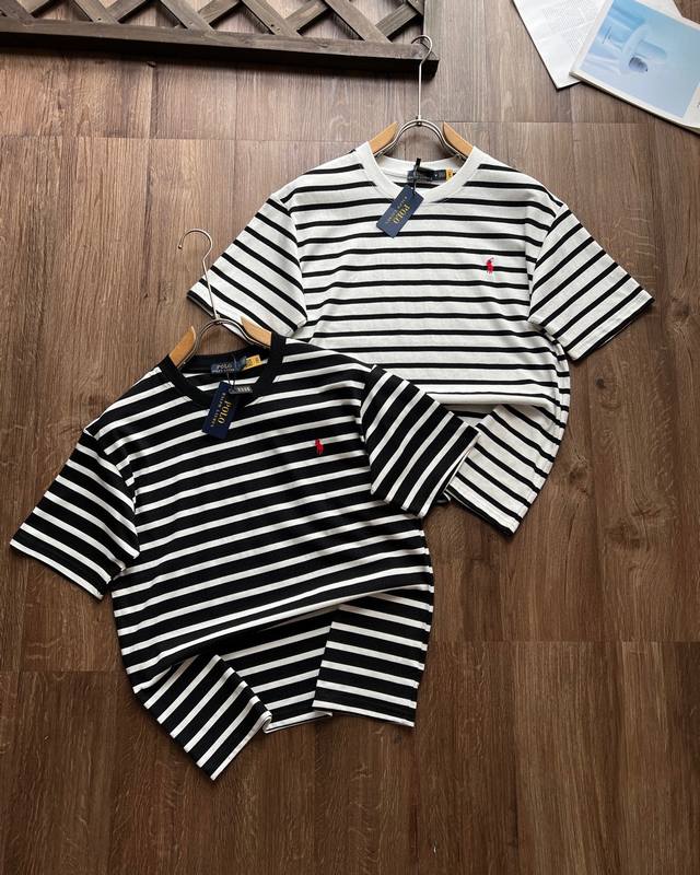Polo Walk Unisex Striped Round Neck Short Sleeve T-shirt Korean Summer New Style