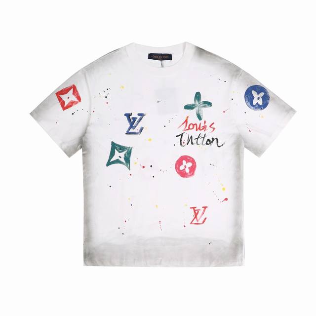 New arrival High version Louis Vuitton 23Ss new graffiti print round neck short