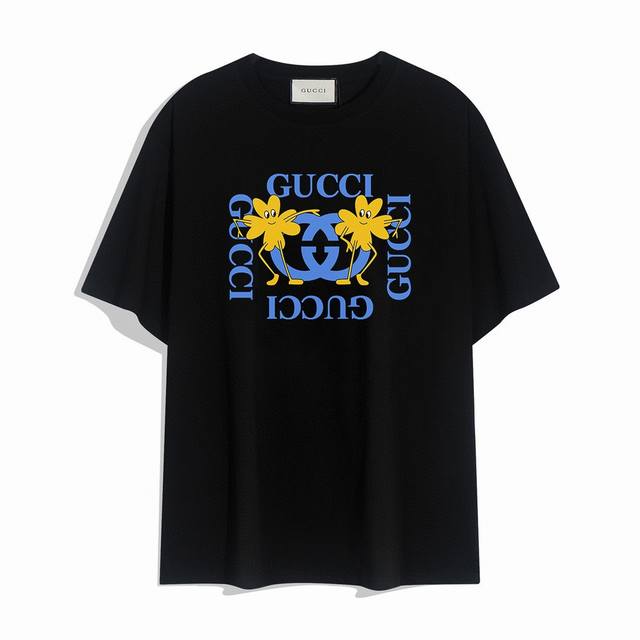 Gucci blue letter print short-sleeved T-shirt, the design looks full of high str