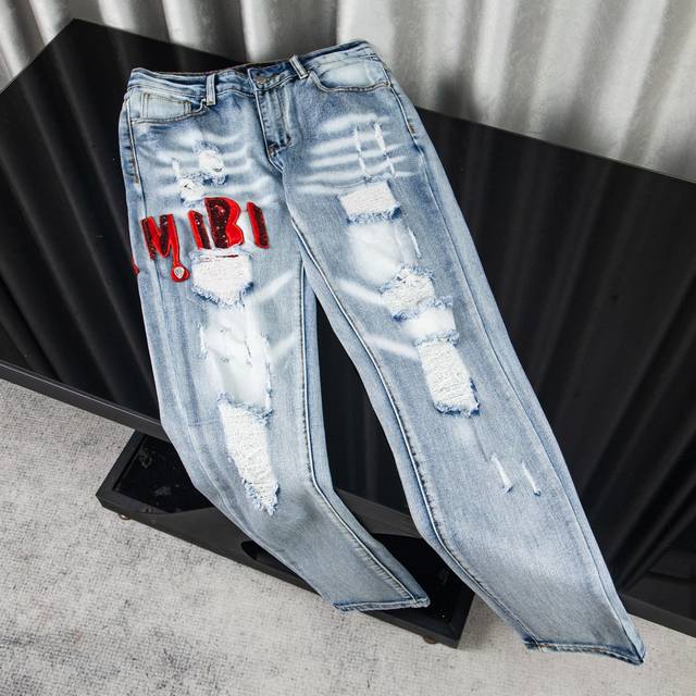 Style number: G2726 Amiri new style water-drenched distressed letters embroider