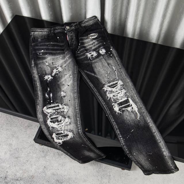 Style: G2721 D2 New Light Luxury Washed Destroyed Ink Splashed Cotton Jeans Col