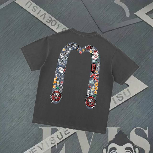 G2817 Evisu Fushen - New Large M Small Seagull Printed Short Sleeve Casual Loose
