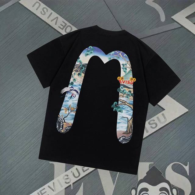 G2809 Evisu Fushen - New large M printed short-sleeved hem casual loose couple s