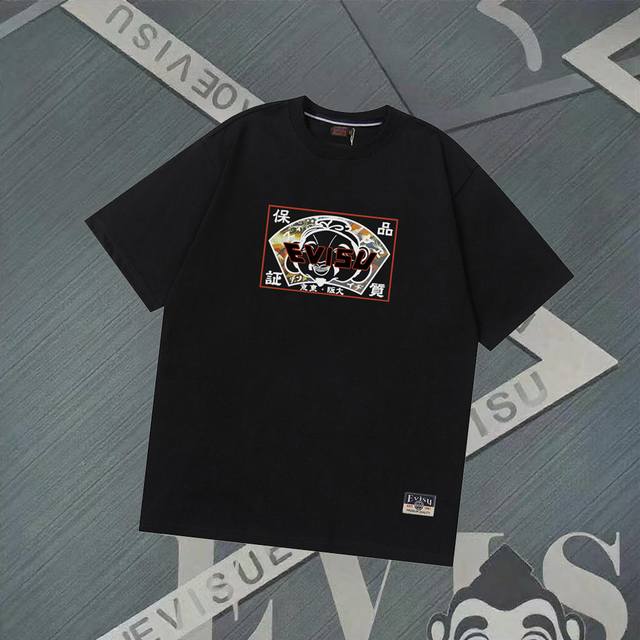 G2808 Evisu Fushen - New Buddha head fan-shaped print short-sleeved drawstring c