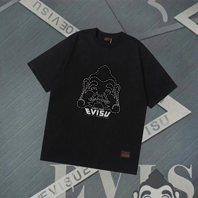 G2806 Evisu Fushen - New Buddha head print short sleeves casual loose couple sty