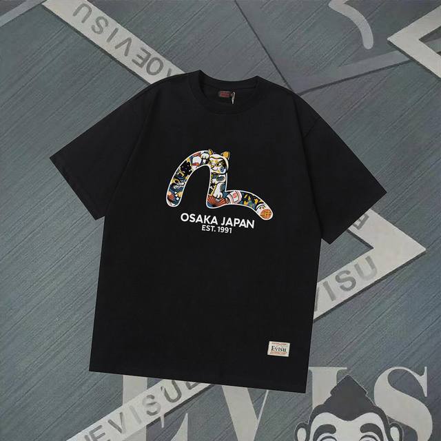 G2802 Evisu Fushen - New Lucky Cat and Seagull Printed Short Sleeves Casual Loos