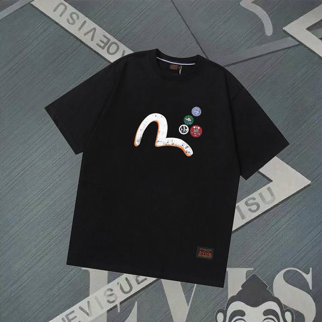 G2835 Evisu Fushen - New Seagull Letter Printed Short Sleeve Casual Loose Couple