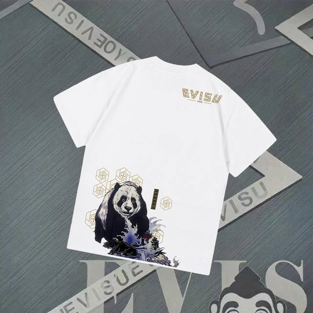 G2816 Evisu Fushen - New Red Panda Print Short Sleeve Casual Loose Couple Style