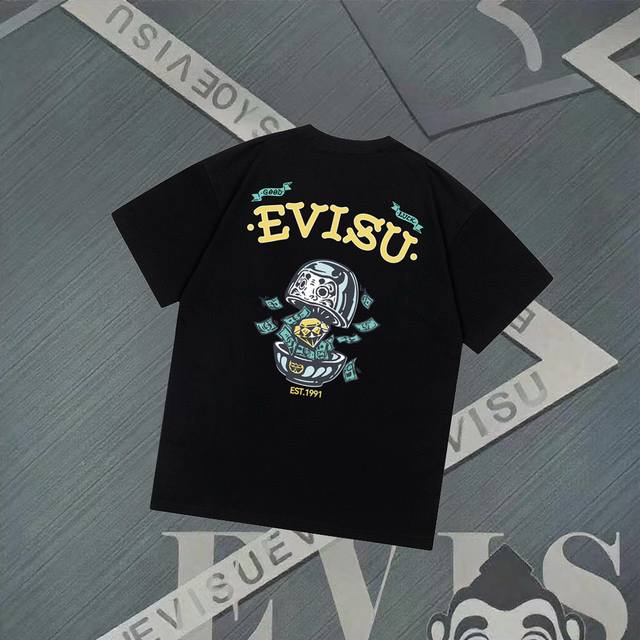 G2823 Evisu Fushen - New Diamond Banknote Printed Short Sleeve Casual Loose Coup