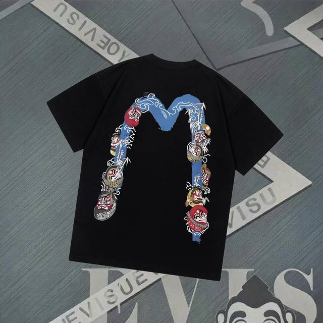 G2821 Evisu Fushen - New large M letter print short sleeve casual loose couple s