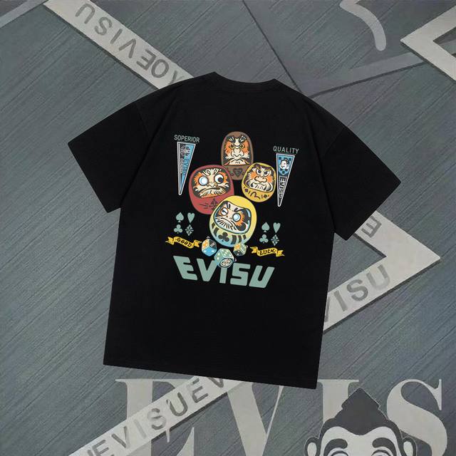 G2820 Evisu Fushen-New Daruma Printed Short Sleeve Casual Loose Couple Style Fab