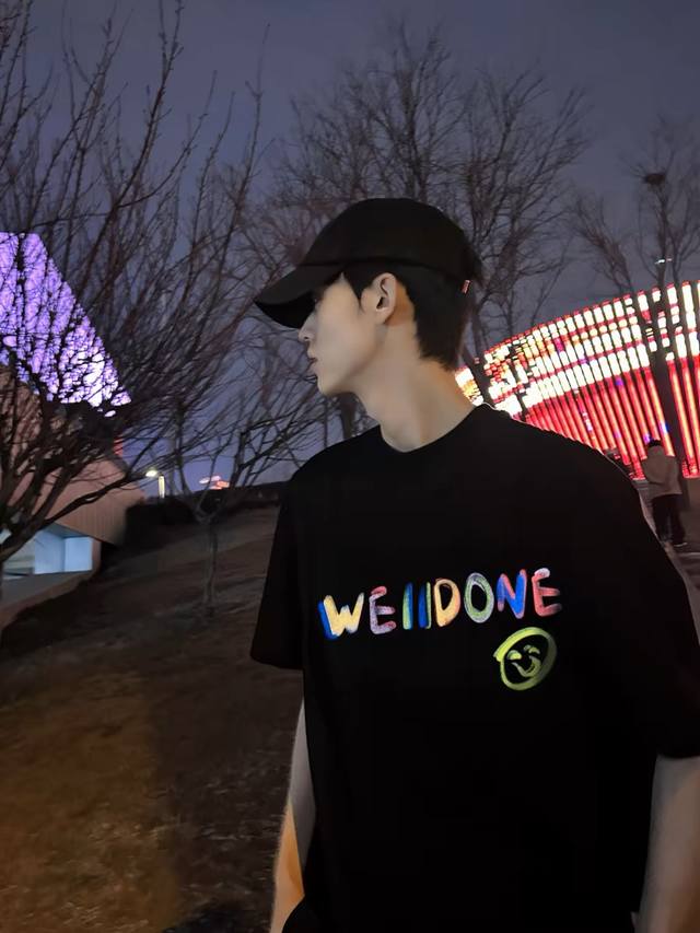 G2623# We11Done -25Ss new style smiling face rainbow print short-sleeved T-shirt