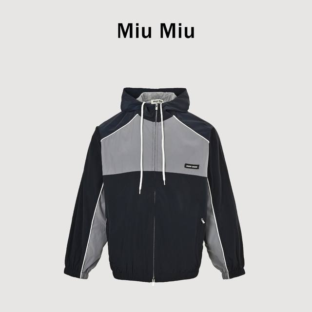 Miumiu Miu Miu 25Ss Woven Zipper Sports Jacket The blue patchwork embroidered le