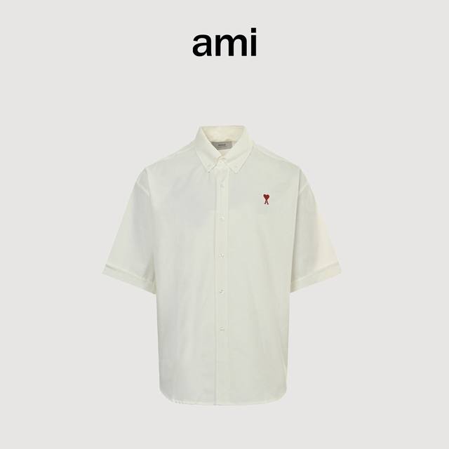 Ami Paris Love Embroidery Box Short Sleeve Shirt Customized luxury Oxford cloth,