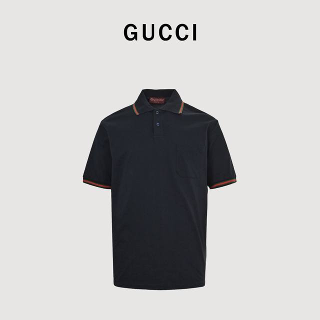 Gucci Guc short-sleeved polo shirt with pocket webbing logo Customized triangula