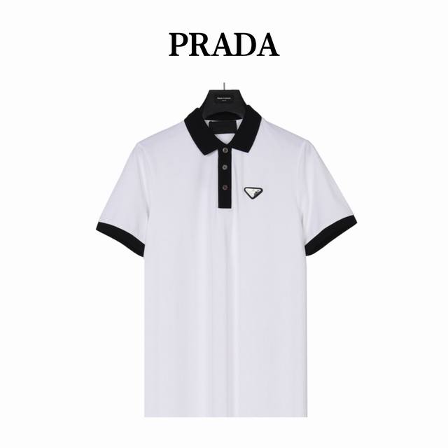 Prada Prada new colorblock lapel short-sleeved Polo shirt Custom colorblock ribb