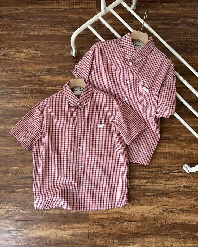 Miumiu 25Fw Miu Miu small plaid commuting versatile shirt short sleeves A very M