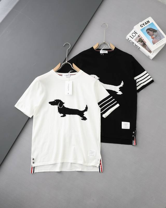 Original trade authentic Thom Browne four-bar puppy jacquard Tencel short sleev